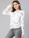 Women ivory colored floral print garthered polyester top