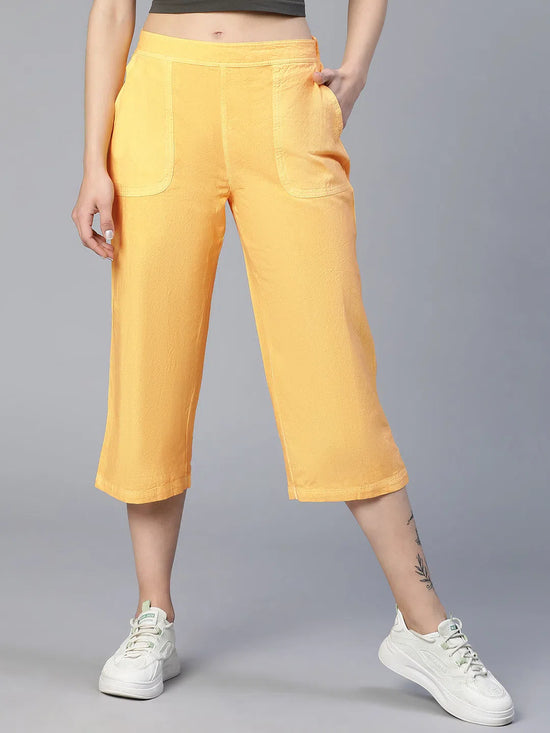 Classicism Yellow Elasticated Women Cotton Culottes