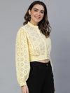 Loaded Yellow Schiffli Women Cotton Crop Shirt