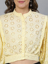 Loaded Yellow Schiffli Women Cotton Crop Shirt