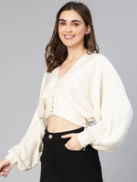 Fine Ivory Elasticated Women Crop Top