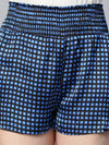 Night Navy Blue Check Print Elasticated High Waist Women Nightwear Shorts