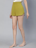 Women solid oilve viscose elasticated nightwear shorts