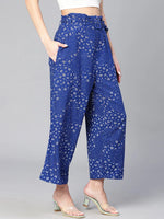 Contemporaray Abstract Print Blue Elastiacted Women Pant