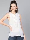 Women White Sleeveless With Criss Cross Tie Knot Cotton Top-S23059WBL004