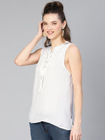 Women White Sleeveless With Criss Cross Tie Knot Cotton Top-S23059WBL004