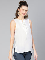 Women White Sleeveless With Criss Cross Tie Knot Cotton Top-S23059WBL004