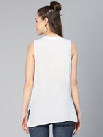 Women White Sleeveless With Criss Cross Tie Knot Cotton Top-S23059WBL004