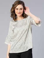 Women Ivory Polka Dot Satin Printed Bell Sleeve Nightwear Top-S23062WNW003