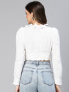 Women White Ruffled & Smocked Cotton Crop Top-S23063WBL003