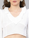 Women White Ruffled & Smocked Cotton Crop Top-S23063WBL003