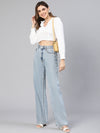 Women White Ruffled & Smocked Cotton Crop Top-S23063WBL003