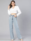 Women White Ruffled & Smocked Cotton Crop Top-S23063WBL003