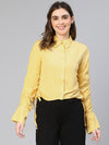 Women Yellow Solid Viscose Dobby Long Sleeved Gathered Shirt-S23066WSH003