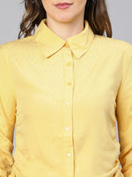 Women Yellow Solid Viscose Dobby Long Sleeved Gathered Shirt-S23066WSH003