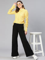 Women Yellow Solid Viscose Dobby Long Sleeved Gathered Shirt-S23066WSH003