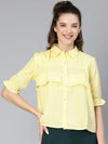 Pleasing Yellow Ruffled & Collared Women Shirt