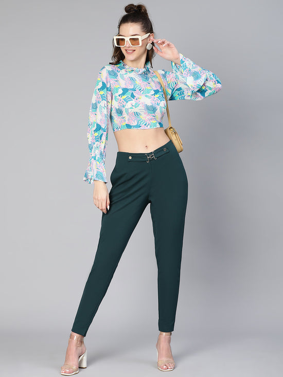 Women Viscose Multicolored Floral Print  Crop Top-S23070WBL002