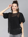 Burn Black Lurex Print Puff Sleeve Women Partywear Top