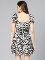 Women  Black Animal Polyester Print Ruffled & Midi Dress-S23072WDR003