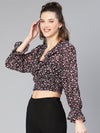 Women Purple Polyester Print Ruffled & Smocked  Crop Top-S23074WBL001