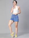 Women  Blue Floral Print Elasticated Tie-Knot Polyester Casual Shorts-S23079WST002