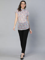 Women Floral Print High Neck Polyester Top-S23080WBL005