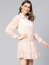 Women  Peach Polyester Swiss Dot Pleated & Button- Down  Partywear Dress-S23082WDR001