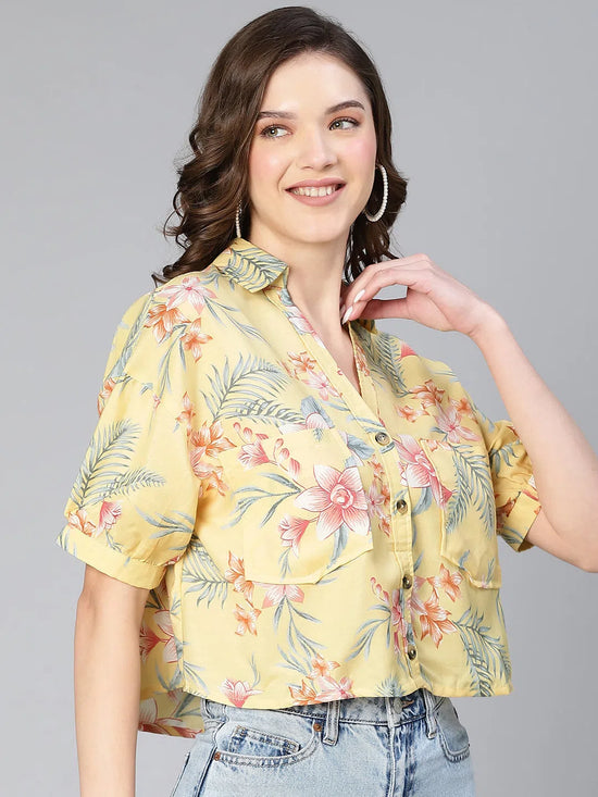 Keen Yellow Floral Print Short Slevee Women Shirt