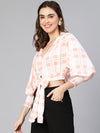 Women  Check Viscose Print Tie-Knot Off -Shoulder  Crop Top-S23091WBL002