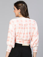 Women  Check Viscose Print Tie-Knot Off -Shoulder  Crop Top-S23091WBL002