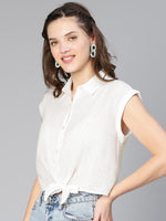 Women Solid White Tie-Knotted Casual Cotton Top-S23097WSH001