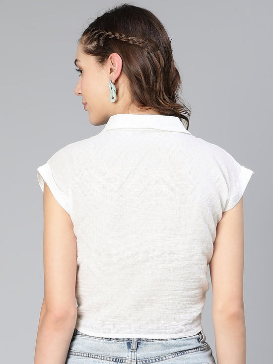 Women Solid White Tie-Knotted Casual Cotton Top-S23097WSH001