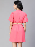 Women Pink Ring Fashioned Cut -Out Party Dress-S23105WDR002