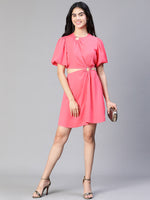 Women Pink Ring Fashioned Cut -Out Party Dress-S23105WDR002