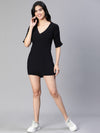 Women Soild Black V-Neck Playsuit-S23114WOV004