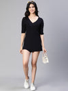 Women Soild Black V-Neck Playsuit-S23114WOV004