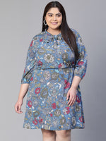 Women Floral Print Multicolor Elasticated Tie-Knot Flared Plus Size Dress-S23117PDR001