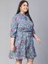 Women Floral Print Multicolor Elasticated Tie-Knot Flared Plus Size Dress-S23117PDR001