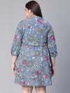 Women Floral Print Multicolor Elasticated Tie-Knot Flared Plus Size Dress-S23117PDR001