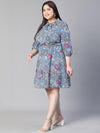 Women Floral Print Multicolor Elasticated Tie-Knot Flared Plus Size Dress-S23117PDR001