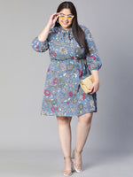 Women Floral Print Multicolor Elasticated Tie-Knot Flared Plus Size Dress-S23117PDR001