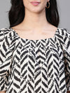 Women Black Zig - Zag Print Square Neck Smocked Short Sleeve Top-S23121WBL003