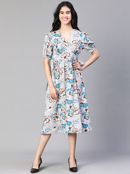 Women Multicolor Floral Print Tie-Up Long Flared Dress-S23122WDR002