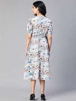 Women Multicolor Floral Print Tie-Up Long Flared Dress-S23122WDR002