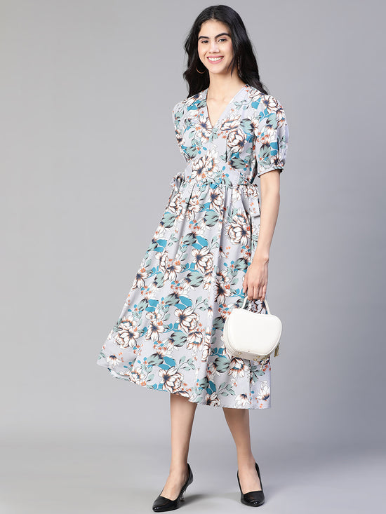 Women Multicolor Floral Print Tie-Up Long Flared Dress-S23122WDR002