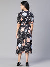 Women Black Floral Print Tie-Up Long Flared Dress-S23122WDR003