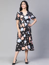 Women Black Floral Print Tie-Up Long Flared Dress-S23122WDR003