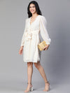 Women Yellow Print Elasticatedtie-Knot V- Neck Flared Dress-S23126WDR002