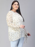 Women Floral Print Multicolor Round Neck Long Sleeve Plus Size Top-S23128PBL002